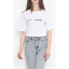 1 Dünya Shop Beli Lastikli Crop Tişört Beyaz - 16550.1567.