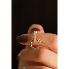 Roza Silver Zirkon Taşlı Rose Halka Model Çivili Gümüş Küpe (K)