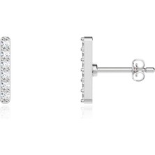 İndigo Takı Taşlı Minik Çubuk Beyaz Gümüş Küpe