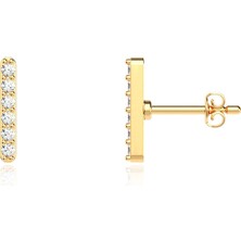 İndigo Takı Taşlı Minik Çubuk Altın Kaplama Gümüş Küpe