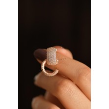 Roza Silver Zirkon Taşlı Rose Beş Sıra Tamtur Halka Model Çivili Gümüş Küpe