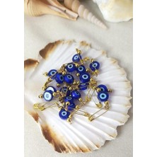 20 Adet 1 cm Yassı Mavi Maşallahlık Iğneli Cam Nazar Boncuğu