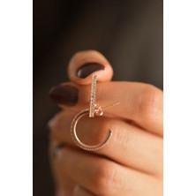 Roza Silver Zirkon Taşlı Rose Halka Model Çivili Gümüş Küpe (B)