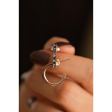 Roza Silver Mix Taşlı Rose Halka Model Çivili Gümüş Küpe (O)