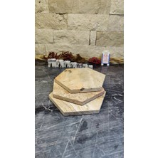 Marble Center Kırmızı Traverten 6gen Doğal Taş Tencere Altlığı  - Tava Altlığı - Nihale - Çaydanlık Altlığı 3 Adet