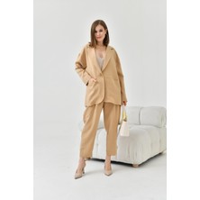 Garmi Kadın Keten Ceketli Takım Beige