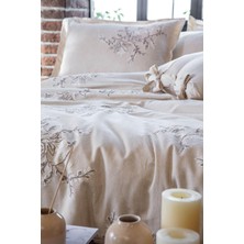 Ecocotton Libera Battal Boy Nevresim Takımı %100 Organik Pamuk Keten Süzene Nakışlı Krem-Bej 240X220 cm