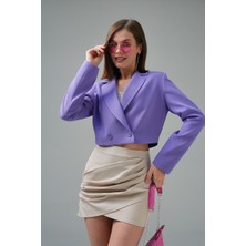 Saade Kadın Lila Kruvaze Crop Blazer Ceket %86 Polyester %14 Elastan Günlük Kullanım İçin Rahat