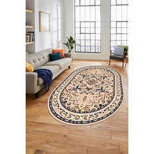 Evdeya Baskılı Kaymaz Yıkanabilir Klasik Desen Oval Yolluk Mutfak Salon Halısı, O-Klasik-10-Antrasit,