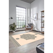 Evdeya Şık Göbekli Klasik Motifli Dijital Kaymaz Yıkanabilir Yolluk Mutfak Salon Halısı, Klasik-30-Krem,