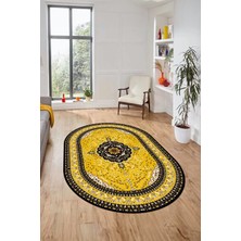 Evdeya Renkli Klasik Desen Dijital Kaymaz Yıkanabilir Oval Yolluk Salon Halısı, O-Klasik-26-Sarı,