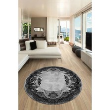 Evdeya Baskılı Kaymaz Yıkanabilir Renkli Klasik Desen Yuvarlak Salon Halısı, Y-Klasik-08-Gri,