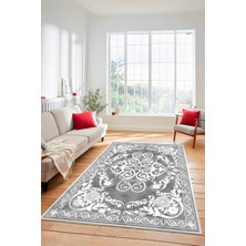 Evdeya Dijital Kaymaz Yıkanabilir Klasik Desenli Yolluk Mutfak Salon Halısı, Klasik-09-Gri,