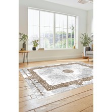 Evdeya Sade Klasik Desen Dijital Kaymaz Taban Yıkanabilir Yolluk Mutfak Salon Halısı, Klasik-20-Kahve,