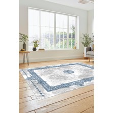 Evdeya Sade Klasik Desen Dijital Kaymaz Taban Yıkanabilir Yolluk Mutfak Salon Halısı, Klasik-20-Mavi,