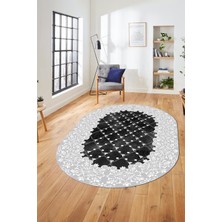 Evdeya Baskılı Kaymaz Yıkanabilir Klasik Desen Yolluk Oval Mutfak Salon Halısı, O-Klasik-04-Beyaz,