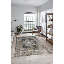 Evdeya Göbekli Klasik Desen Dijital Kaymaz Yıkanabilir Yolluk Mutfak Salon Halısı, Klasik-25-Mavi,