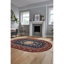 Evdeya Şık Klasik Dijital Kaymaz Taban Yıkanabilir Oval Yolluk Mutfak Salon Halısı, O-Klasik-14-Bordo,