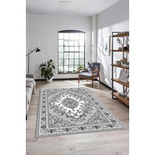 Evdeya Klasik Desenli Dijital Kaymaz Yıkanabilir Yolluk Mutfak Salon Halısı, Klasik-23-Gri,