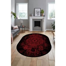 Evdeya Renkli Klasik Desen Dijital Kaymaz Taban Yıkanabilir Oval Yolluk Salon Halısı, O-Klasik-12-Bordo,
