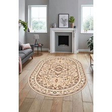 Evdeya Baskılı Kaymaz Yıkanabilir Klasik Desen Oval Yolluk Mutfak Salon Halısı, O-Klasik-10-Kahve,