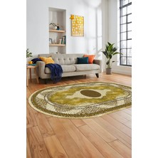 Evdeya Göbekli Klasik Desen Dijital Kaymaz Yıkanabilir Oval Yolluk Mutfak Salon Halısı, O-Klasik-24-Sarı,