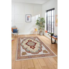 Evdeya Dijital Kaymaz Yıkanabilir Çerçeveli Göbekli Klasik Desen Salon Halısı, Klasik-02-Bordo,