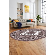 Evdeya Klasik Desenli Dijital Kaymaz Yıkanabilir Oval Yolluk Mutfak Salon Halısı, O-Klasik-23-Bordo,