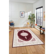 Evdeya Dijital Kaymaz Yıkanabilir Göbekli Klasik Desen Mutfak Salon Halısı, Klasik-03-Bordo,