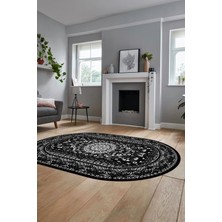 Evdeya Şık Klasik Dijital Kaymaz Taban Yıkanabilir Oval Yolluk Mutfak Salon Halısı, O-Klasik-14-Antrasit,