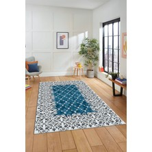 Evdeya Dijital Kaymaz Yıkanabilir Klasik Desen Yolluk Mutfak Salon Halısı, Klasik-04-Mavi,