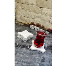 Marble Center Özel Seri Mermer Bardak Altlığı 6lı Set Beyaz