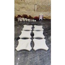 Marble Center Özel Seri Mermer Bardak Altlığı 6lı Set Beyaz