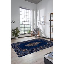 Evdeya Göbekli Klasik Motifli Dijital Kaymaz Yıkanabilir Yolluk Mutfak Salon Halısı, Klasik-28-Mavi,