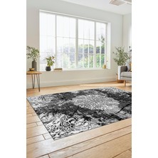 Evdeya Şık  Klasik Desen Dijital Kaymaz Taban Yıkanabilir Yolluk Mutfak Salon Halısı, Klasik-19-Antrasit,