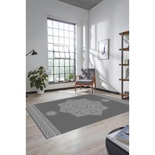 Evdeya Şık Göbekli Klasik Motifli Dijital Kaymaz Yıkanabilir Yolluk Mutfak Salon Halısı, Klasik-30-Gri,