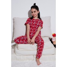 Lela % 100 Pamuk Bisiklet Yaka Kısa Kollu Pijama Takımı Kız Çocuk Pijama Takımı 6651004