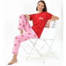 Yeni İnci Kalp Baskılı Kadın Pijama Takımı