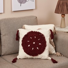 Nuvomon Çiçek Makrome Handmade Kırlent - Bordo / Ekru - 42X42 cm