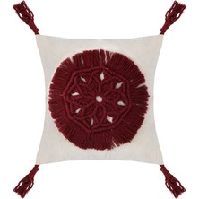 Nuvomon Çiçek Makrome Handmade Kırlent - Bordo / Ekru - 42X42 cm