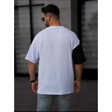 The Kaplan Parçalı Desen Unisex Bisiklet Yaka Oversize Bürümcük T-Shirt