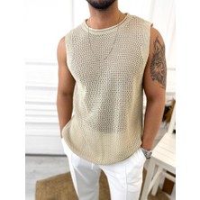 Elku Moda T-Shirt Nefes Alabilen Terletmez Pamuklu Fileli T-Shirt Oversize T-Shirt Sıfır Kol T-Shirt