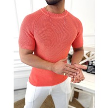 Elku Moda Örme Triko T-Shirt Kısa Kollu Triko Slim Fit Dar Kesim T-Shirt