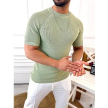 Elku Moda Örme Triko T-Shirt Kısa Kollu Triko Slim Fit Dar Kesim T-Shirt