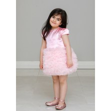 Mika Kids Kız Çocuk Özel Gün Simli Kabarık Fiyonk Detay Pembe Tütü Elbise