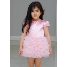 Mika Kids Kız Çocuk Özel Gün Simli Kabarık Fiyonk Detay Pembe Tütü Elbise