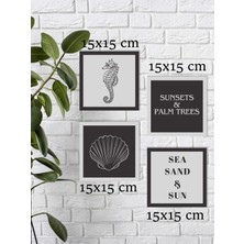 Souwester "deniz" Temalı 4 Parça Mdf Tablo Seti Yapışkanlı Duvar Dekoru (15X15 Cm)