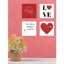 Souwester "love" "aşk" 4 Parça Mdf Tablo Seti Yapışkanlı Ahşap Duvar Dekoru 15X15 cm