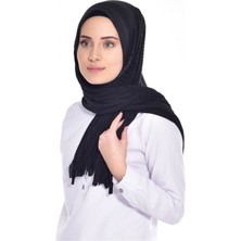 Moda Blue Piliseli Siyah Önü Hazır Ince Süngerli Hazır Şal/pratik Şal Eşarp