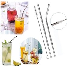 Karızma Mutfak 2'li Paslanmaz Çelik Pipet, Temizleme Fırçası, Metal Pipet